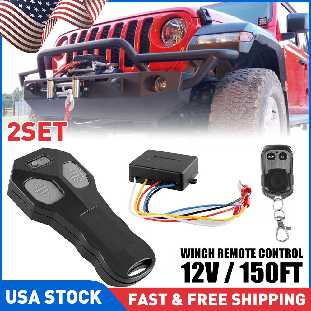 2SET Car Vehicle Winch Wireless Remote Control KeyFob Transmitter Receiver Black