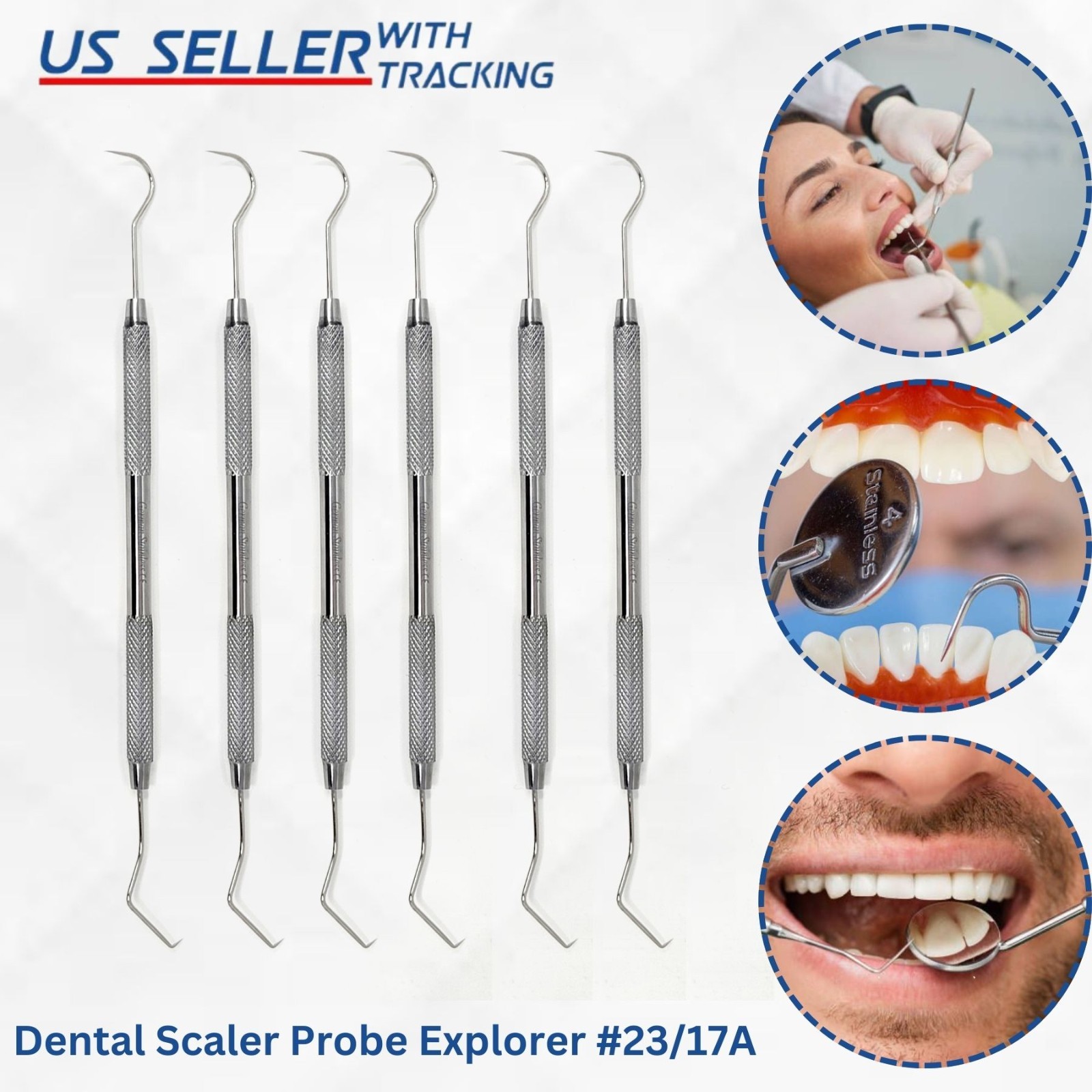 6 Pcs Dental Scaler Probe Explorer #23/17A Double Ended Surgical Instruments