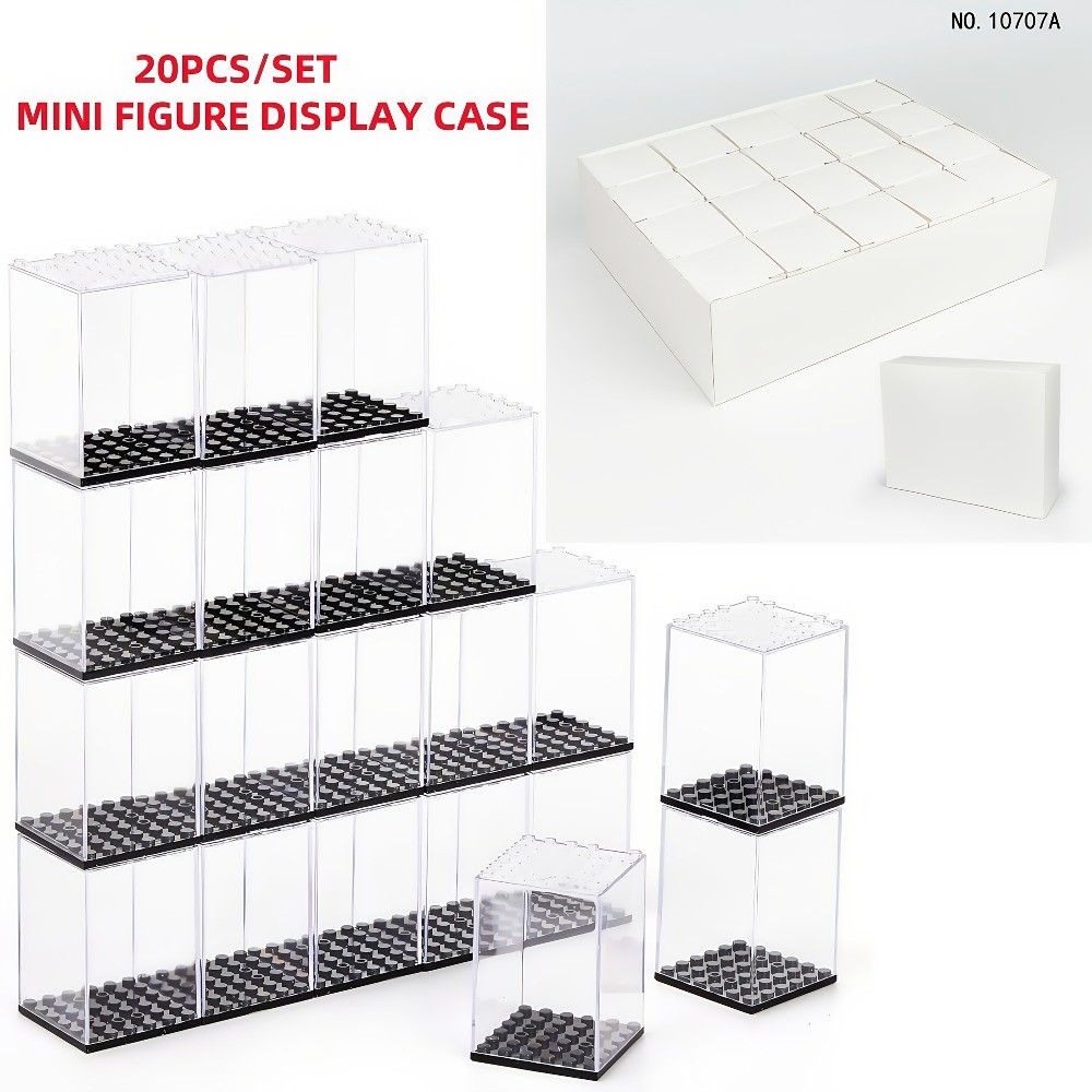 20Pcs Clear Acrylic Minifigure Display Case, Stackable Figure Storage Boxes