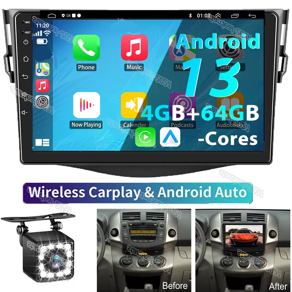 For Toyota RAV4 2007-2012 Apple Carplay Android 13 Car GPS Radio Stereo SWC Wifi