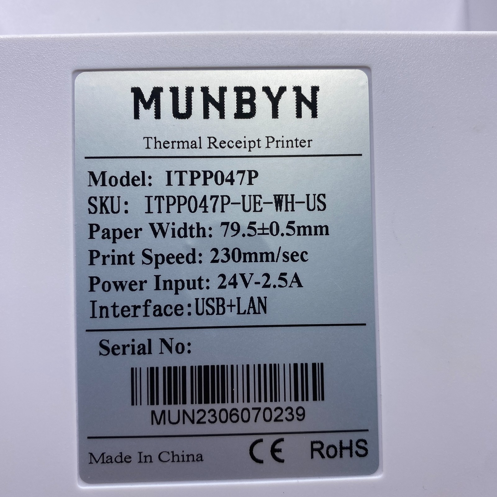 MUNBYN ITPP047P Bluetooth Thermal Receipt Printer ITPP047P-UE-WH-US, No Cable!!