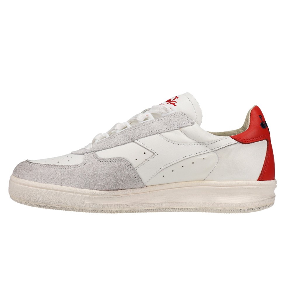diadora B.Elite H Leather Dirty Perforated Lace Up Mens Off White Sneakers Casu