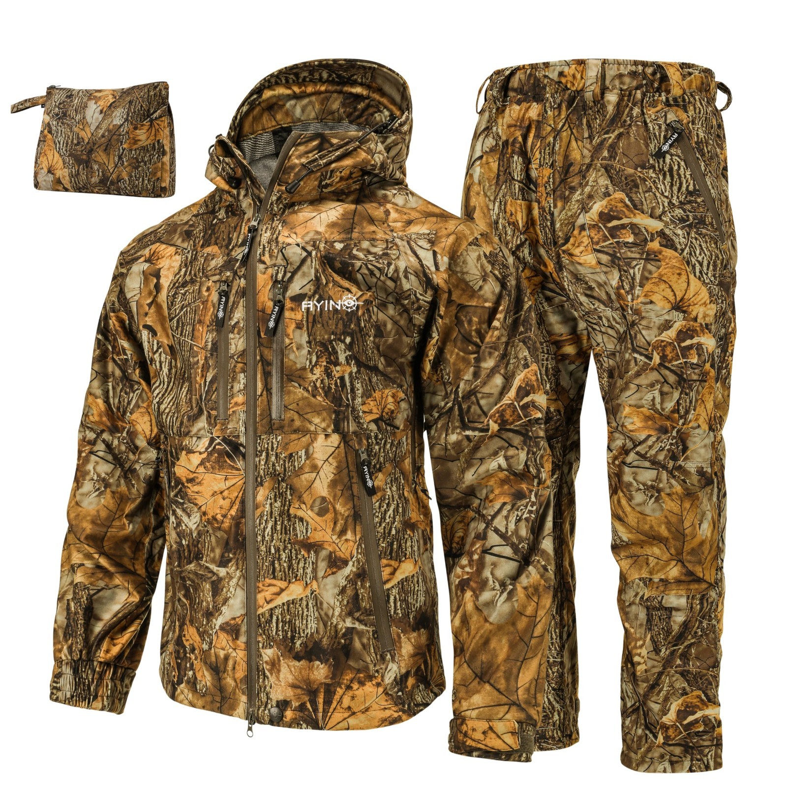 AYIN Camo Hunting Rain Suit Silent Breathable Waterproof Jacket Pants Camouflage