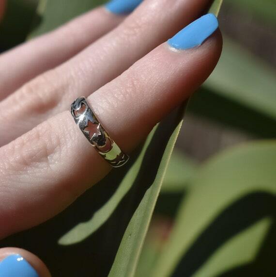 Moon Toe Ring 925 Sterling Silver Star and Moon Ring Adjustable Size