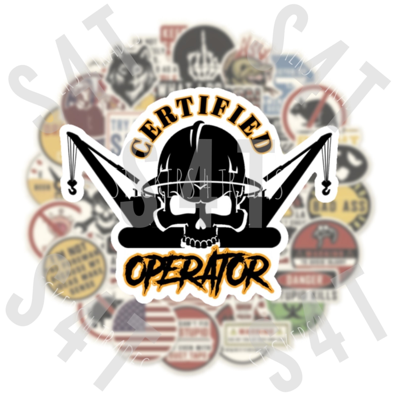 Certified Operator Skull Hard Hat Sticker Construction Equipment Orange Decal
