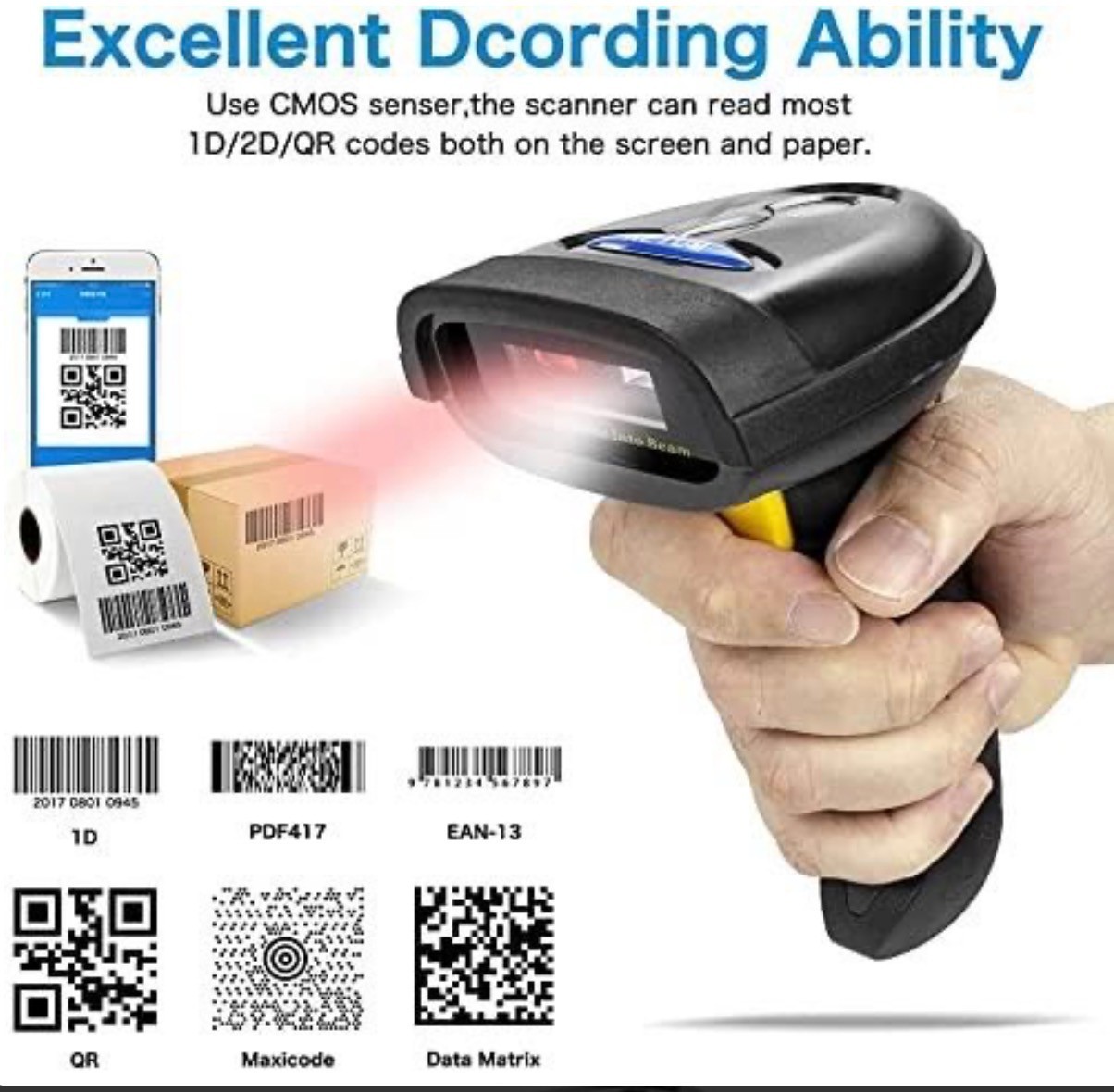 NETUM NT-1228BL 2D Barcode Scanner Bluetooth Wireless USB QR PDF417 Reader