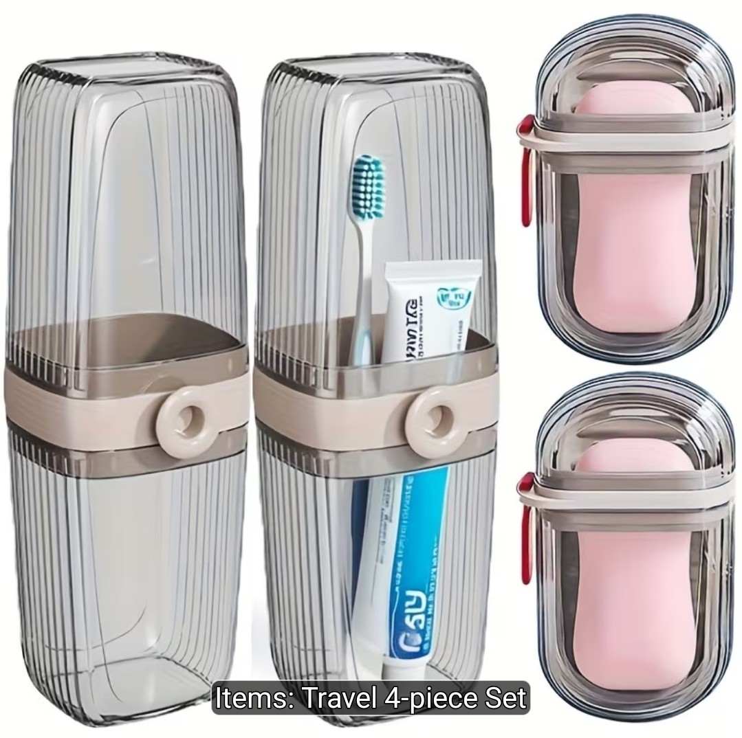 4pcs Travel Storage Box Set, Travel Toothbrush Case, Portable Soap Holder.