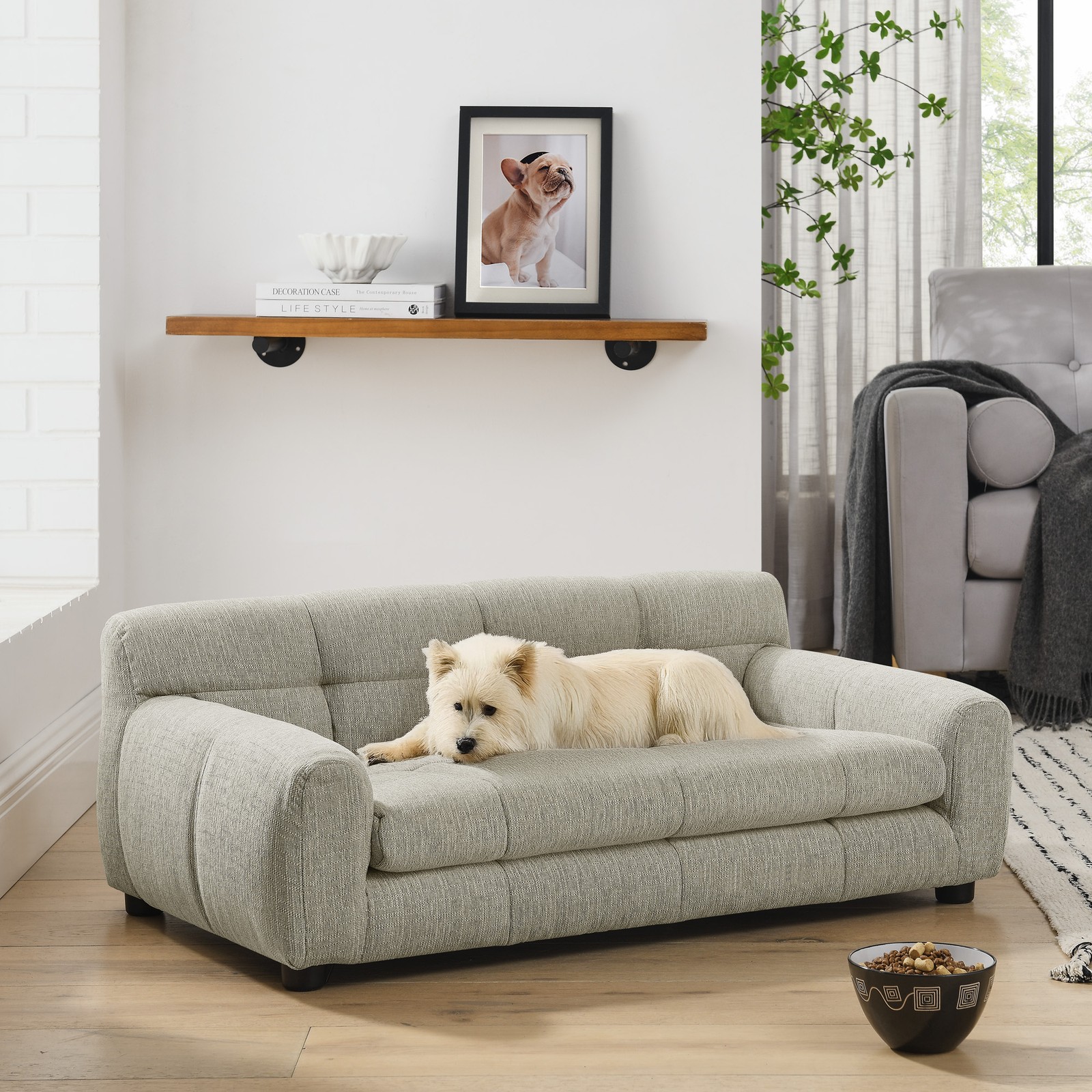 Soft Comfortable Pet Sofa Backrest Armrests Suitable for Small Medium Dogs Beige