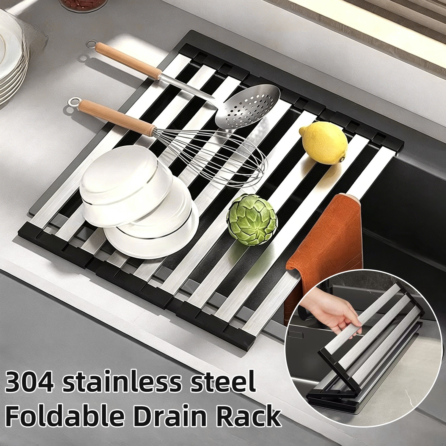 Over The Sink Roll Up Dish Drying Rack, Stainless Steel Kitchen Drying Rack Mat