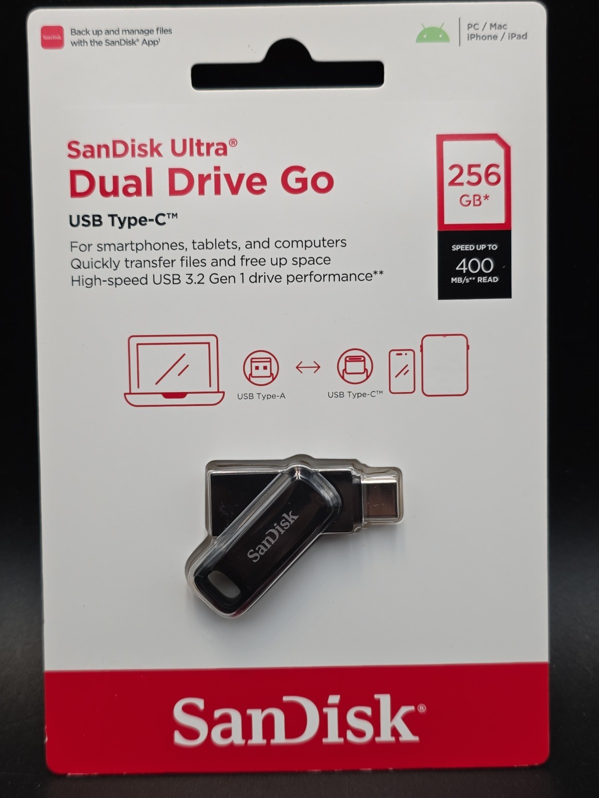 New SanDisk Ultra Dual Drive Go 256GB USB Type-C Drive SDDDC3-256G-AW46