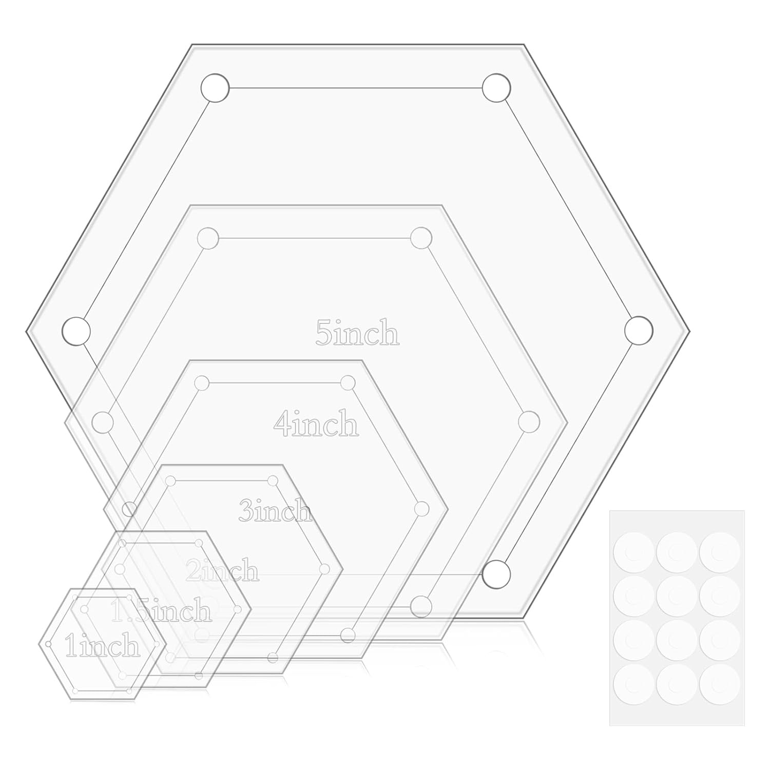 Hexagon Quilting Template Set 6 Sizes 1-5" Clear Acrylic Patchwork Ruler