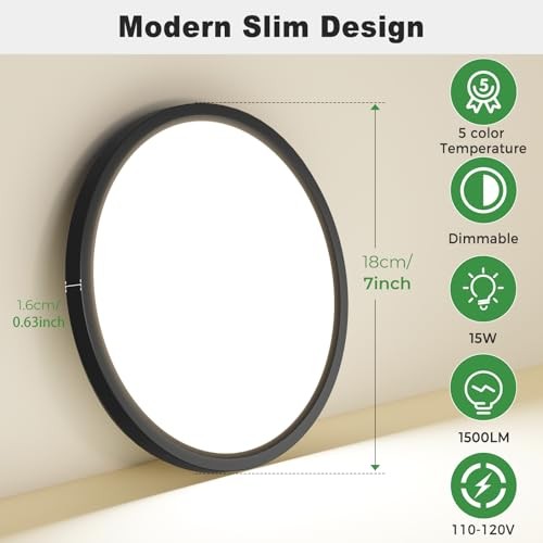 2Pack LED Flush Mount Ceiling Light, 7Inch 15W Dimmable 7"(2pack) Black