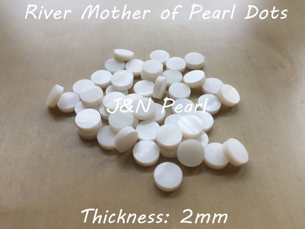 JNNPEARL 2mm Thick 50pcs 6.35mm River Mother of Pearl Inlay Dots for Guitar