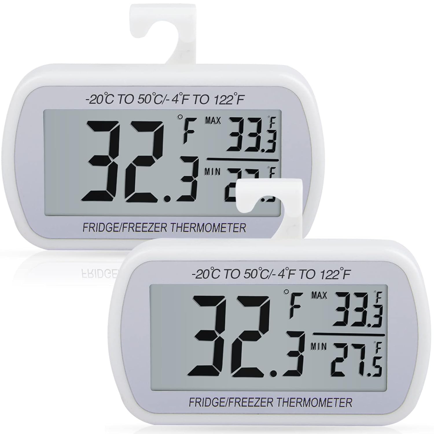 2 Pack Waterproof Digital Refrigerator Thermometer Large LCD, Freezer Room Th...