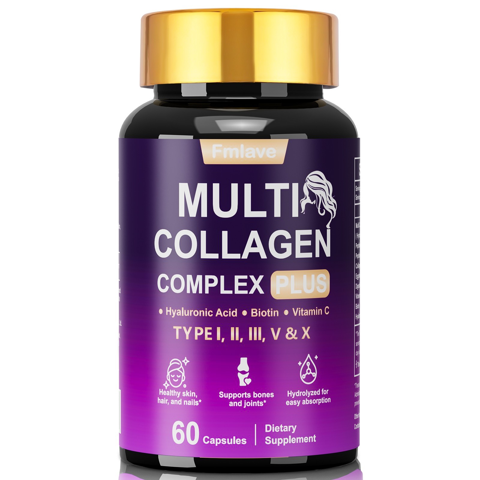 Collagen Peptides Type I II III V X - Biotin, Keratin, Hyaluronic Acid Vitamin C