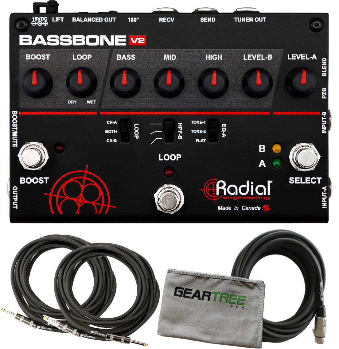 Radial Bassbone V2 Bass preamp, dual input with EQ, power boost, FX loop & built