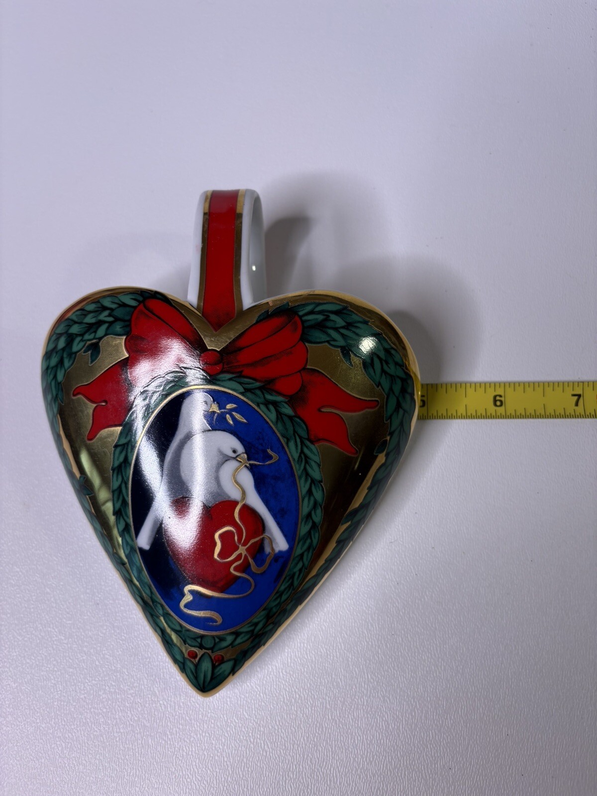 Ceramic Heart Planter With Wall Hanger White Doves Valentines 6" x 5"