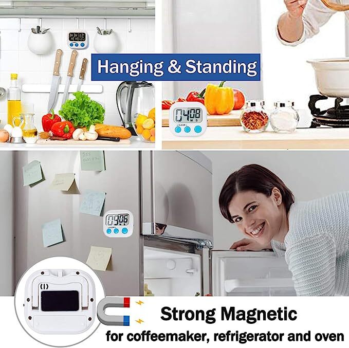 Digital Kitchen Timer - Magnetic Countdown Countup Timer with Large LED Display