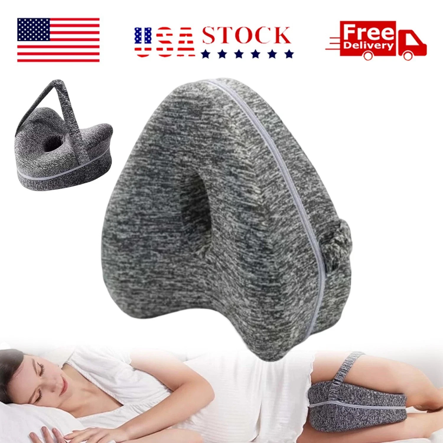 Memory Foam Knee Pillow for Side Sleepers Sciatica Hip Joint Back Pain Relief