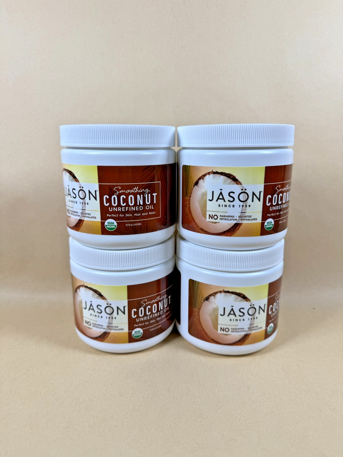 Jason Organic Unrefined Oil, Smoothing Coconut, 15 Oz - 4 Pack
