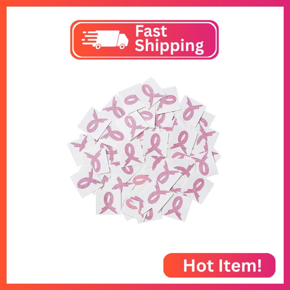 72pcs Pink Ribbon Breast Cancer Awareness Glitter Tattoo Sticker Foundation/Even