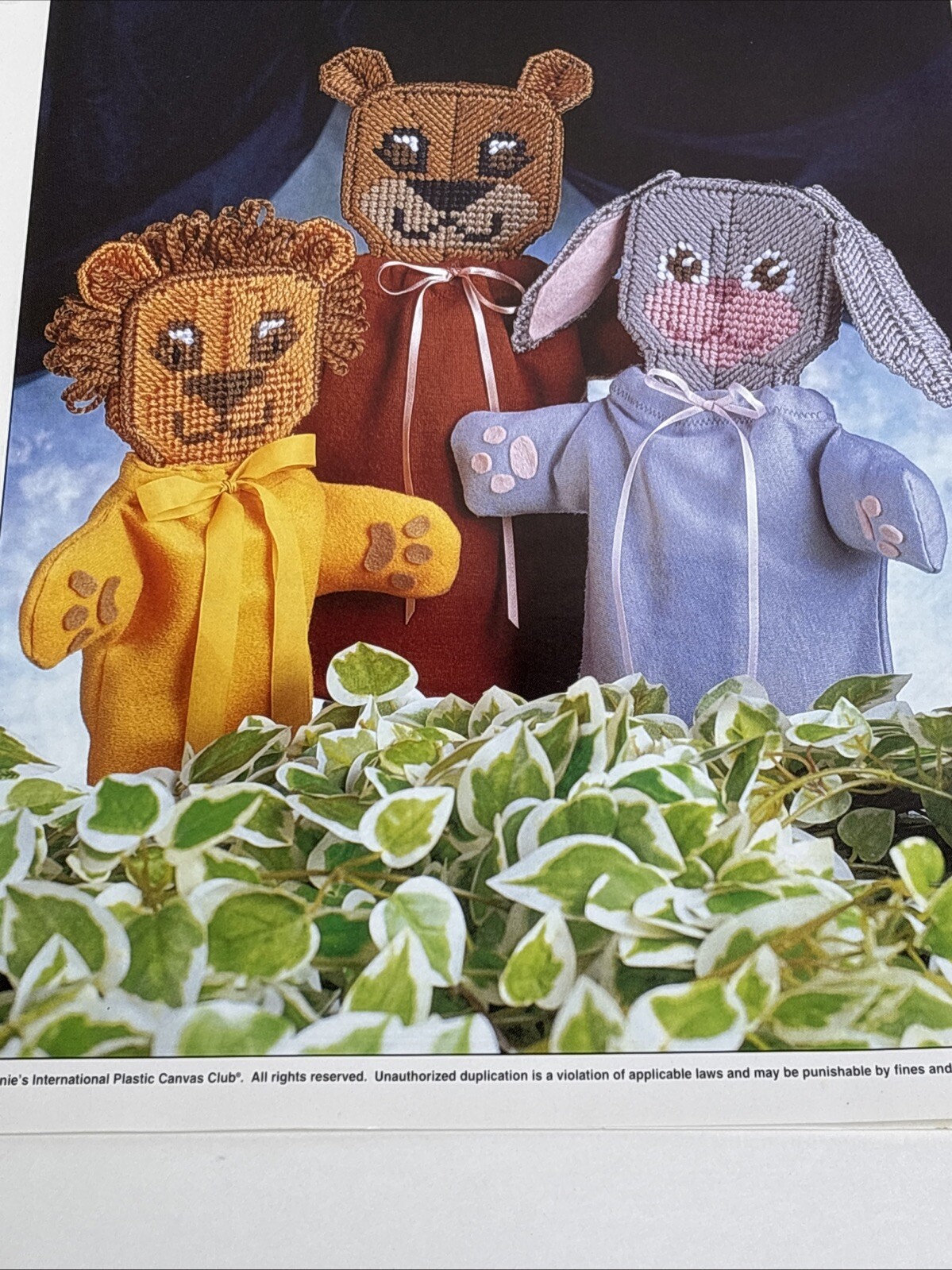 Animal Puppets Lion Bear Rabbit Annie's Attic Plastic Canvas Pattern Page