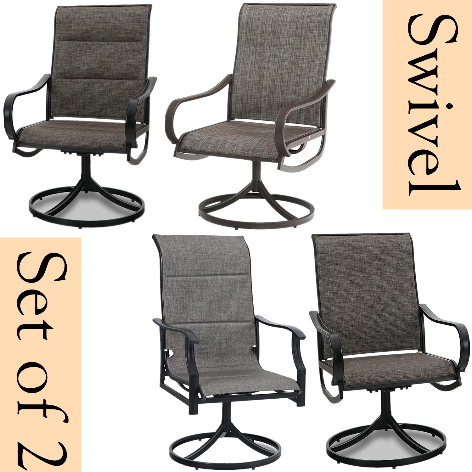Patio Swivel Chairs Set of 2 Outdoor Dining Chairs Heavy Duty Armchair