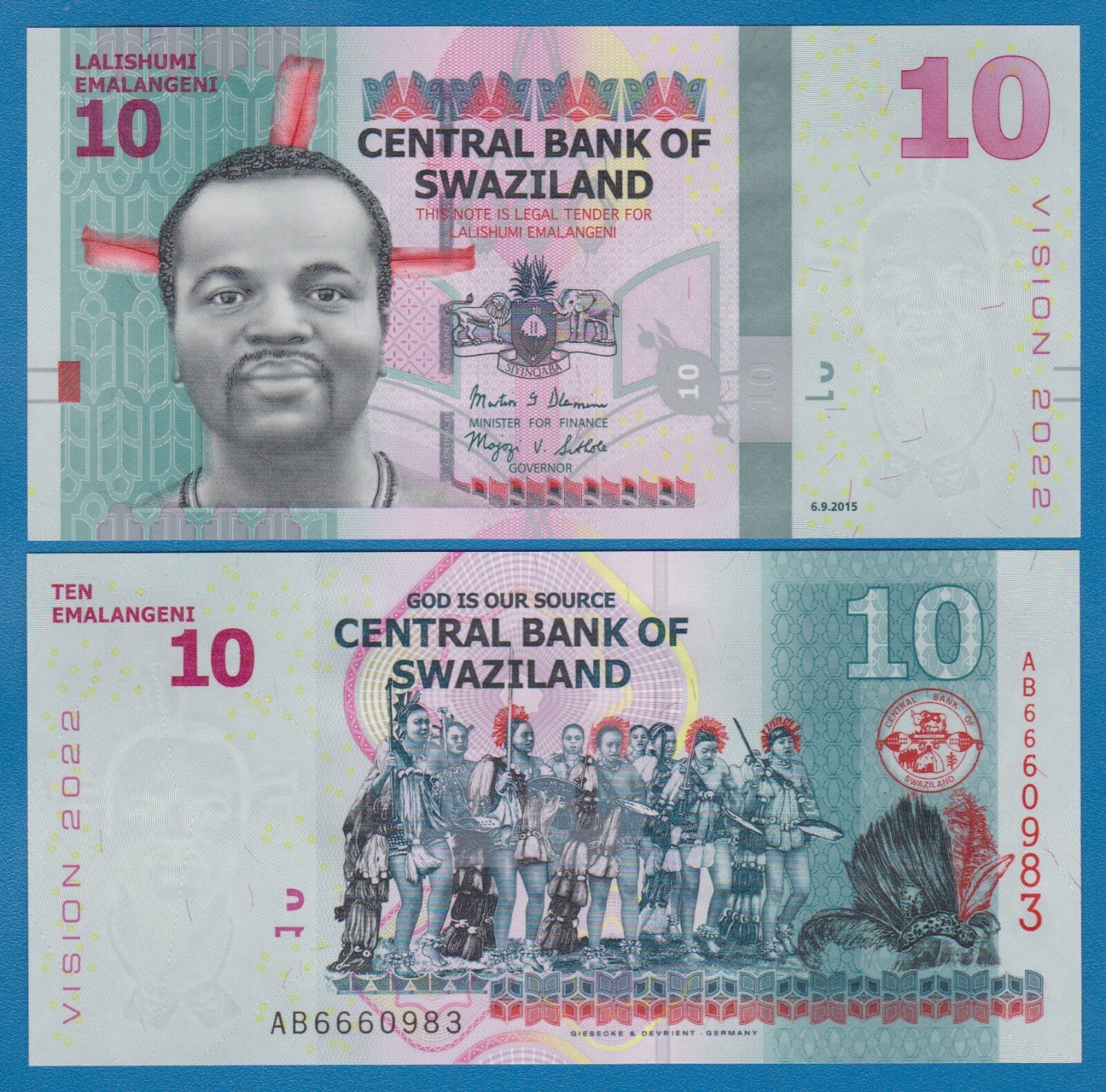 Swaziland Eswatini 10 Emalangeni P 41 2015 UNC VISION 2022