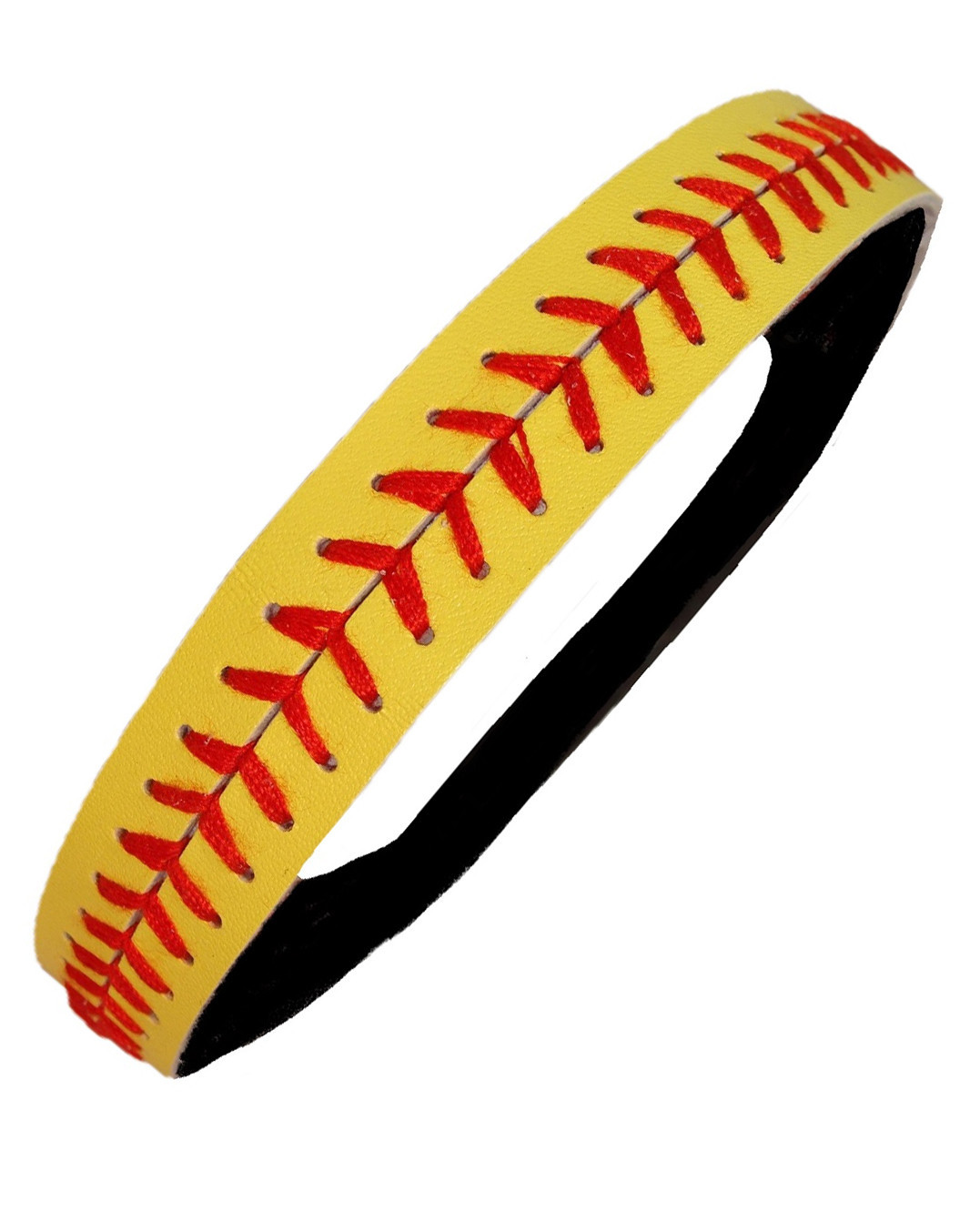 Yellow with Red Seamed Stitching Real Leather Softball Sports Headband USA