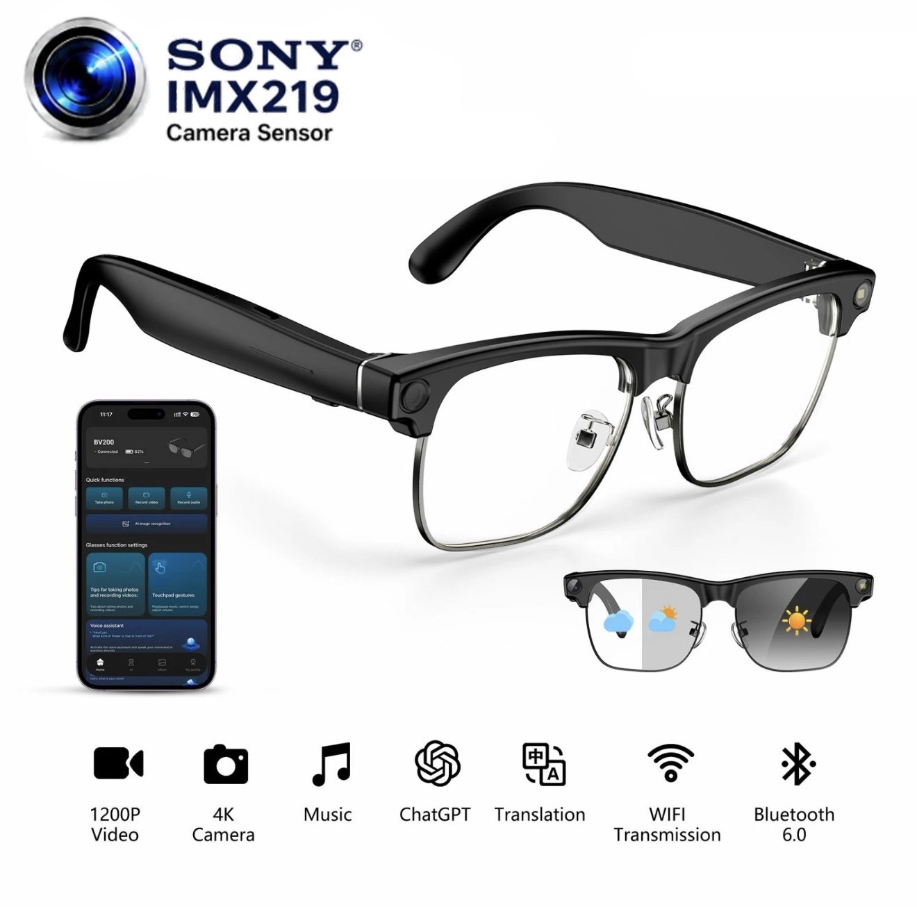 AI Smart Glasses Gradient Lenses Men Women With 8MP Camera 4K HD Video Recorde