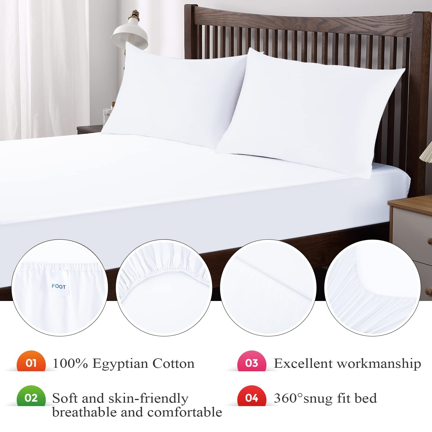 2-Pack Pure Cotton Fitted Sheet Queen Size, 600 Thread Count 16" Deep Pocket ...