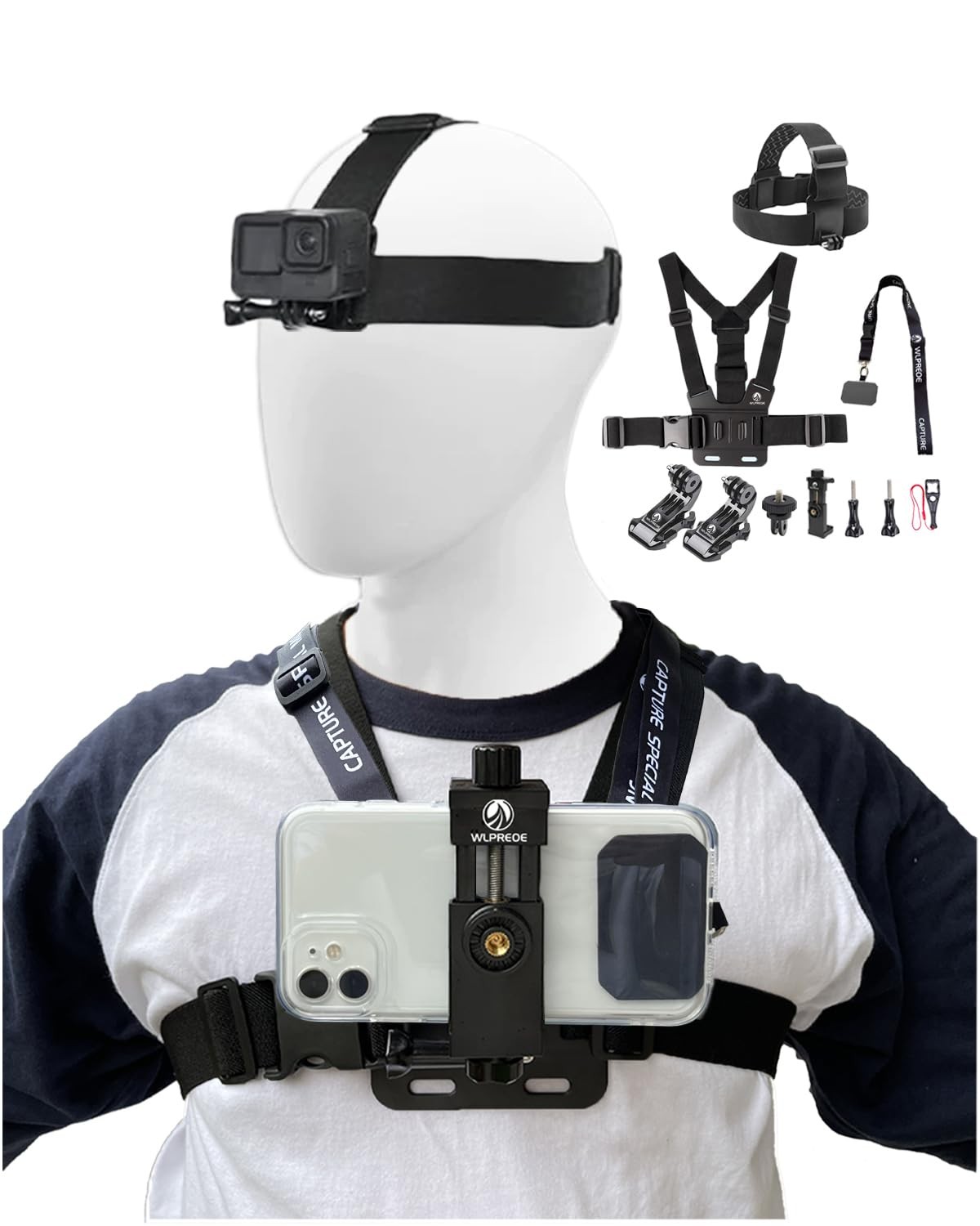 Phone Chest Mount Head Strap Accessories - Vlogging One Size Fits Most, Black