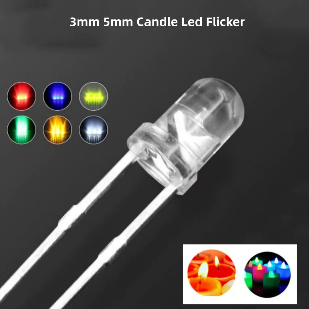 100PCS 3mm 5mm Candle Led Flicker Red Yellow Light Flickering Leds Flash Blink