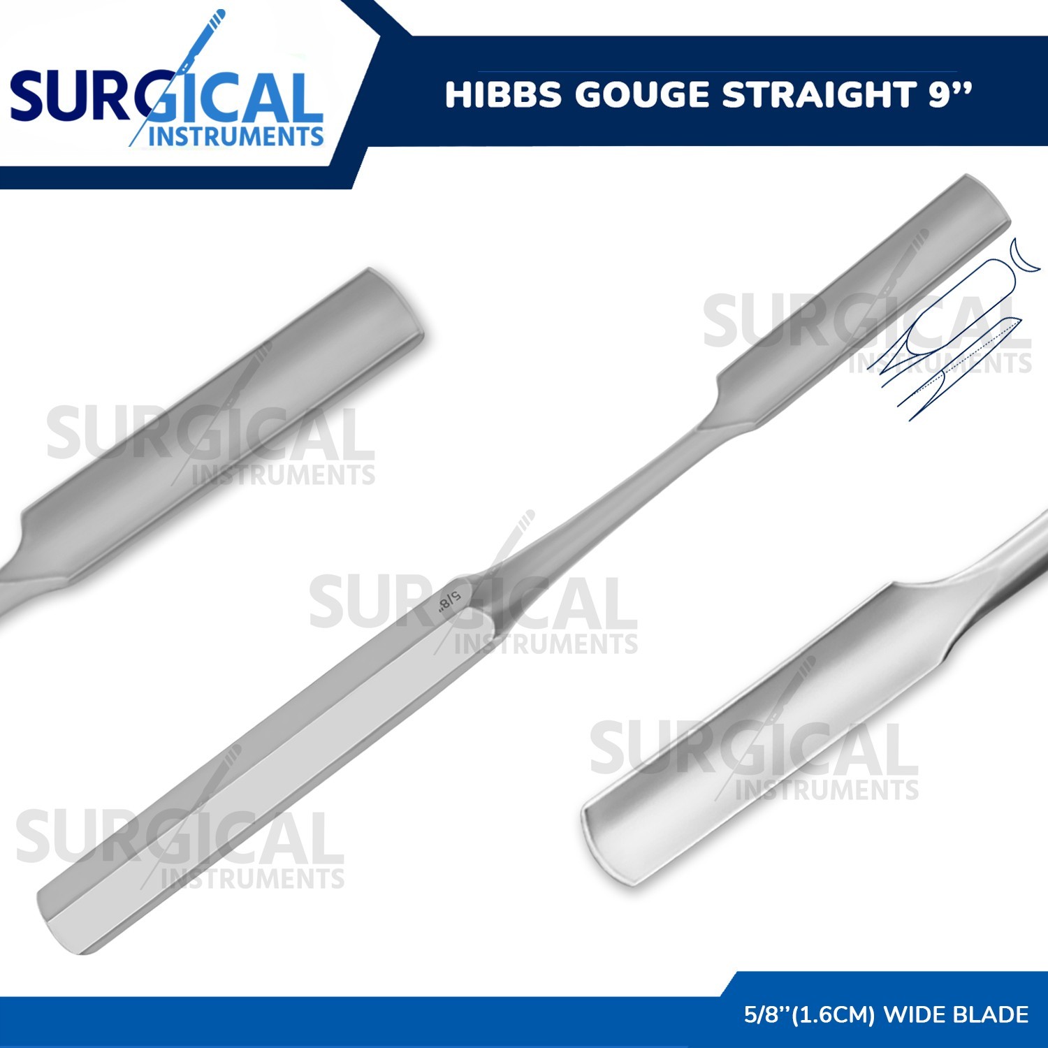 HIBBS Gouge 9" with 5/8" (1.6cm) Straight Blade Orthopedic Instruments German Gr