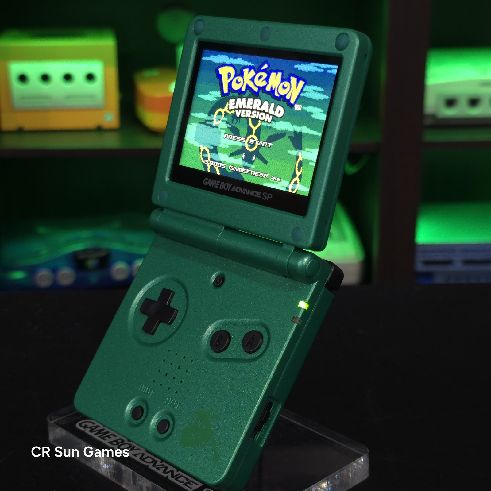 Green Nintendo Game Boy Advance GBA SP IPS MOD Adjustable Brightness - Rayquaza-