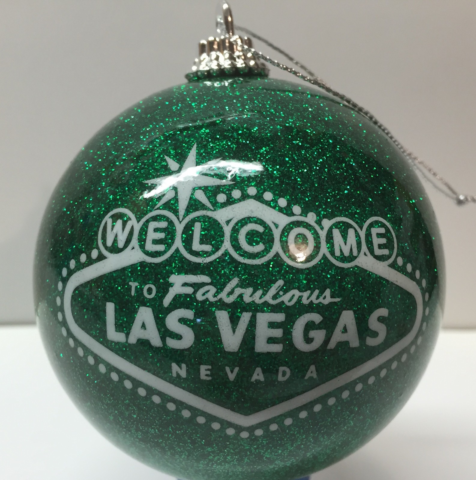 Las Vegas Sign Green Glitter Christmas Tree Ball Ornament Holiday Casino