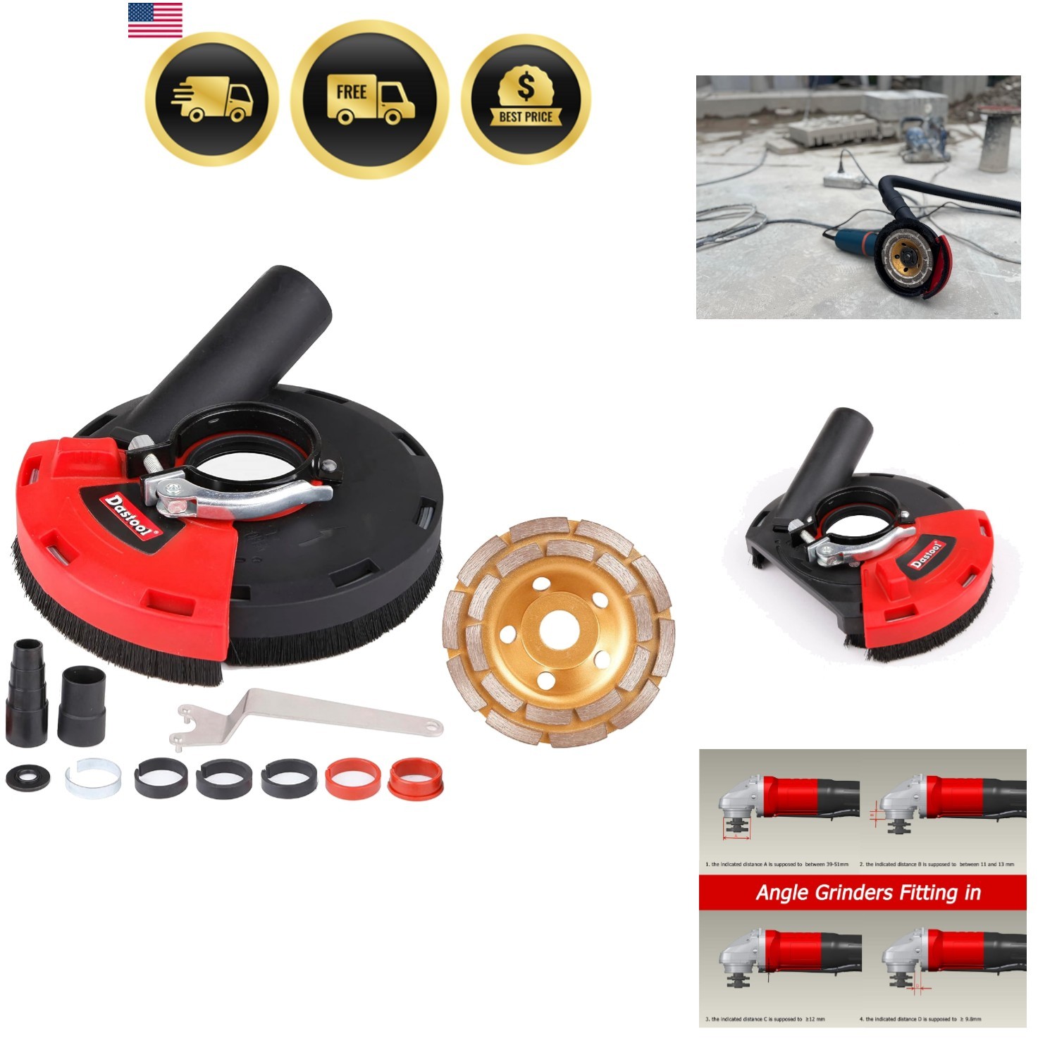 Expert Surface Grinding Dust Shroud for Angle Grinder, Universal 4.5/5-Inch +...