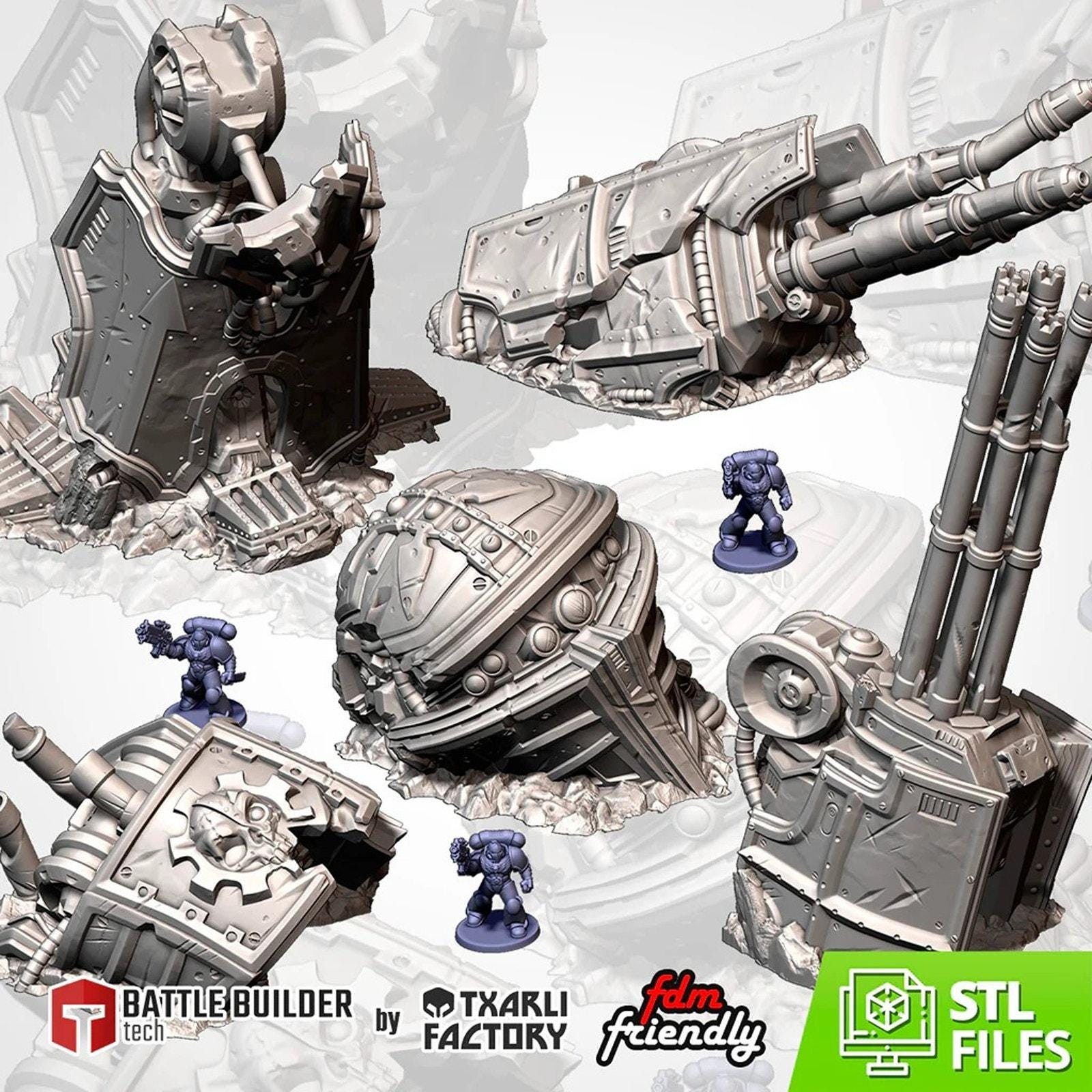 Destroyed Mega Titan Scatter Terrain – 28mm-32mm Wargaming (5 Piece Set)