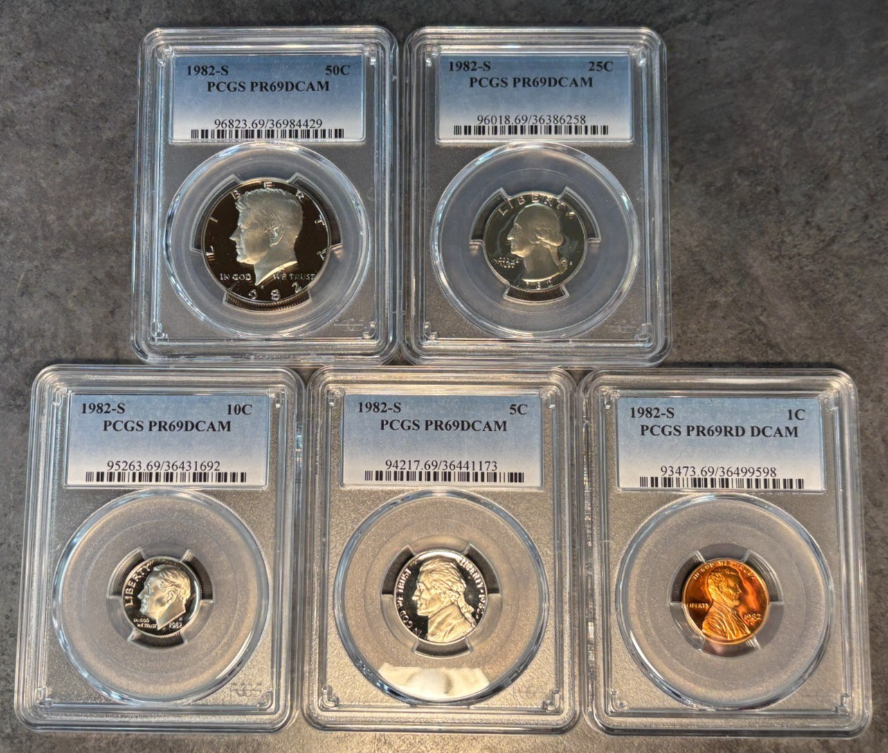 1982 S US Mint Complete 5 Coin Proof Set All PCGS PR 69 DCAM