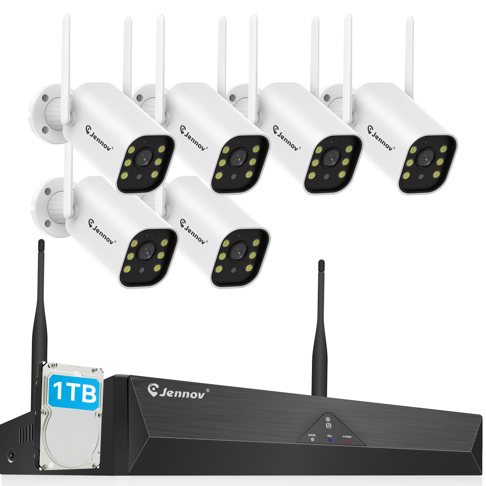 Jennov 5MP Security Camera System NVR with Wide Angle Camera Waterproof 1TB HDD