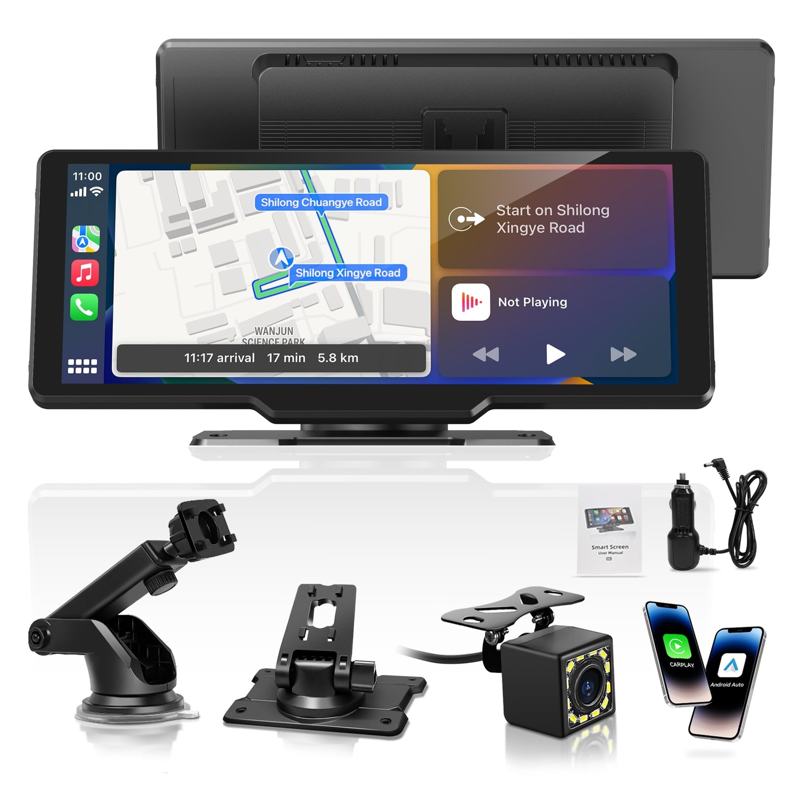 Portable Carplay Screen for Car, 10.26" Wireless Carplay Car Stereo & Android...