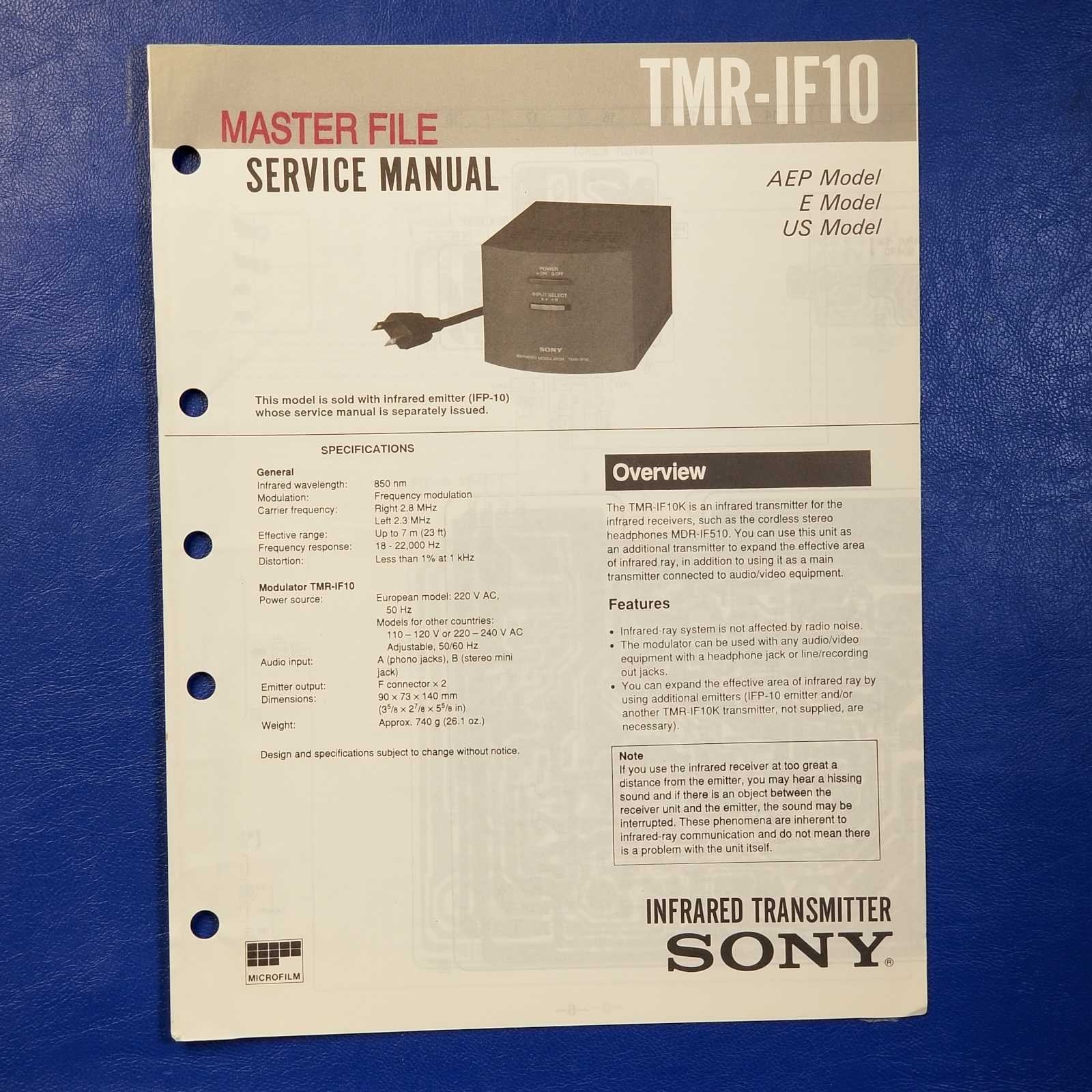 SONY TMR-IF10 Service Manual Original Paper OEM Repair Guide - USA