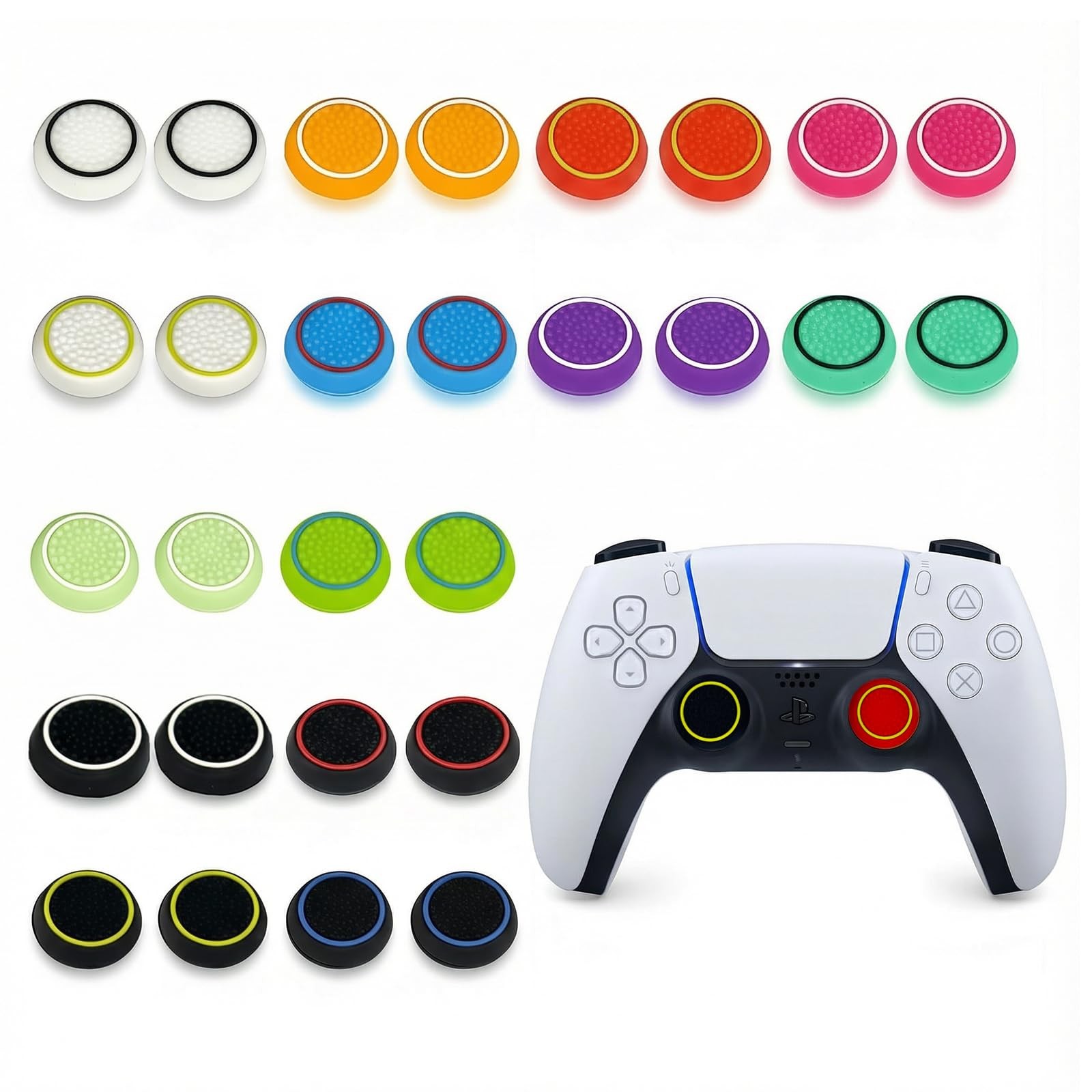 Inoostar 28PCS Optimized Silicone Thumb Grips & Joystick Caps for Multicolor