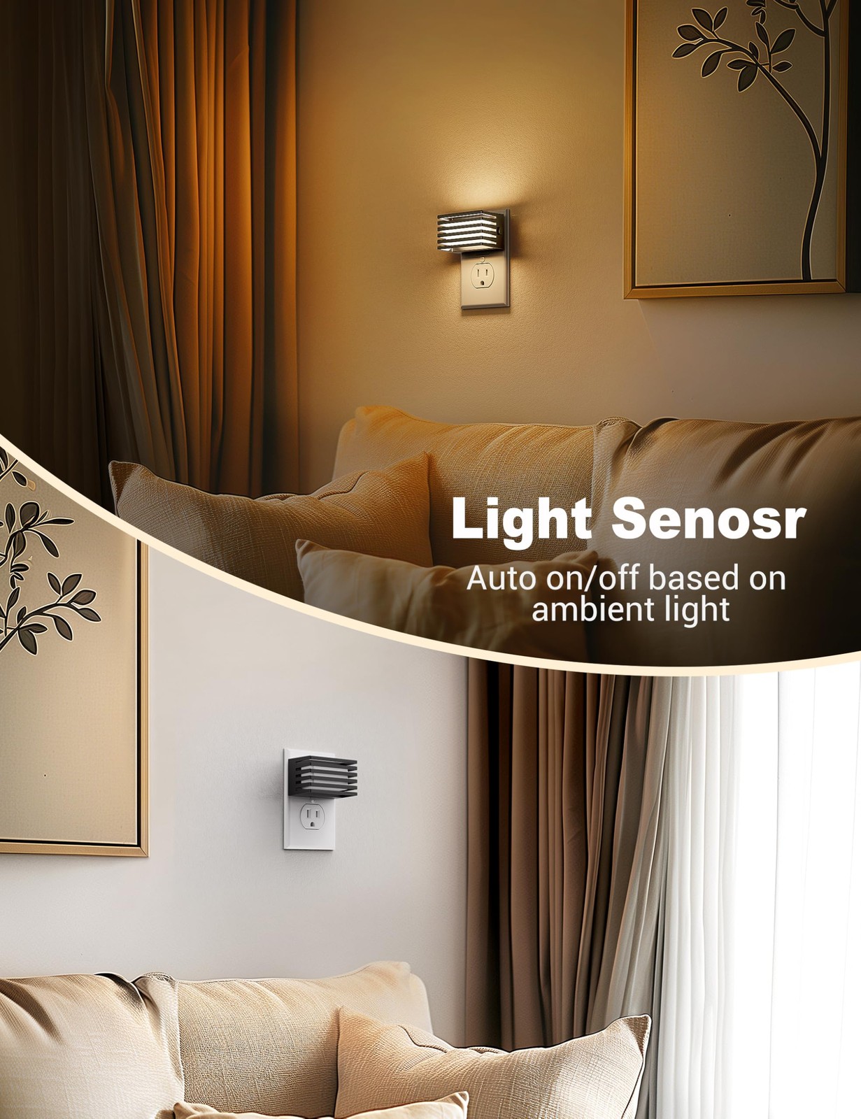 JandCase LED Night Light, [2 Pack] Lights Plug into Wall 2 Pack, Black