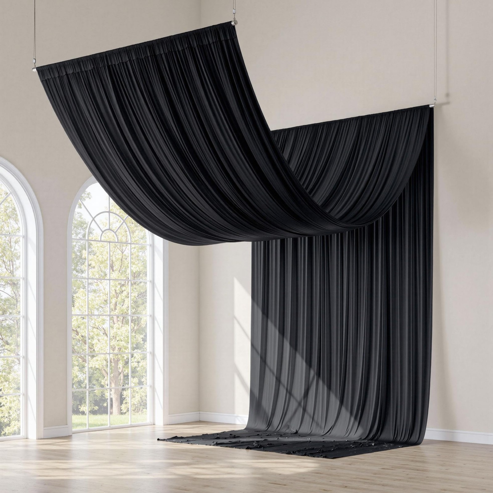 Gogoparti 10X20Ft Black Ceiling Drapes For - 2 Panels Of 5X20Ft