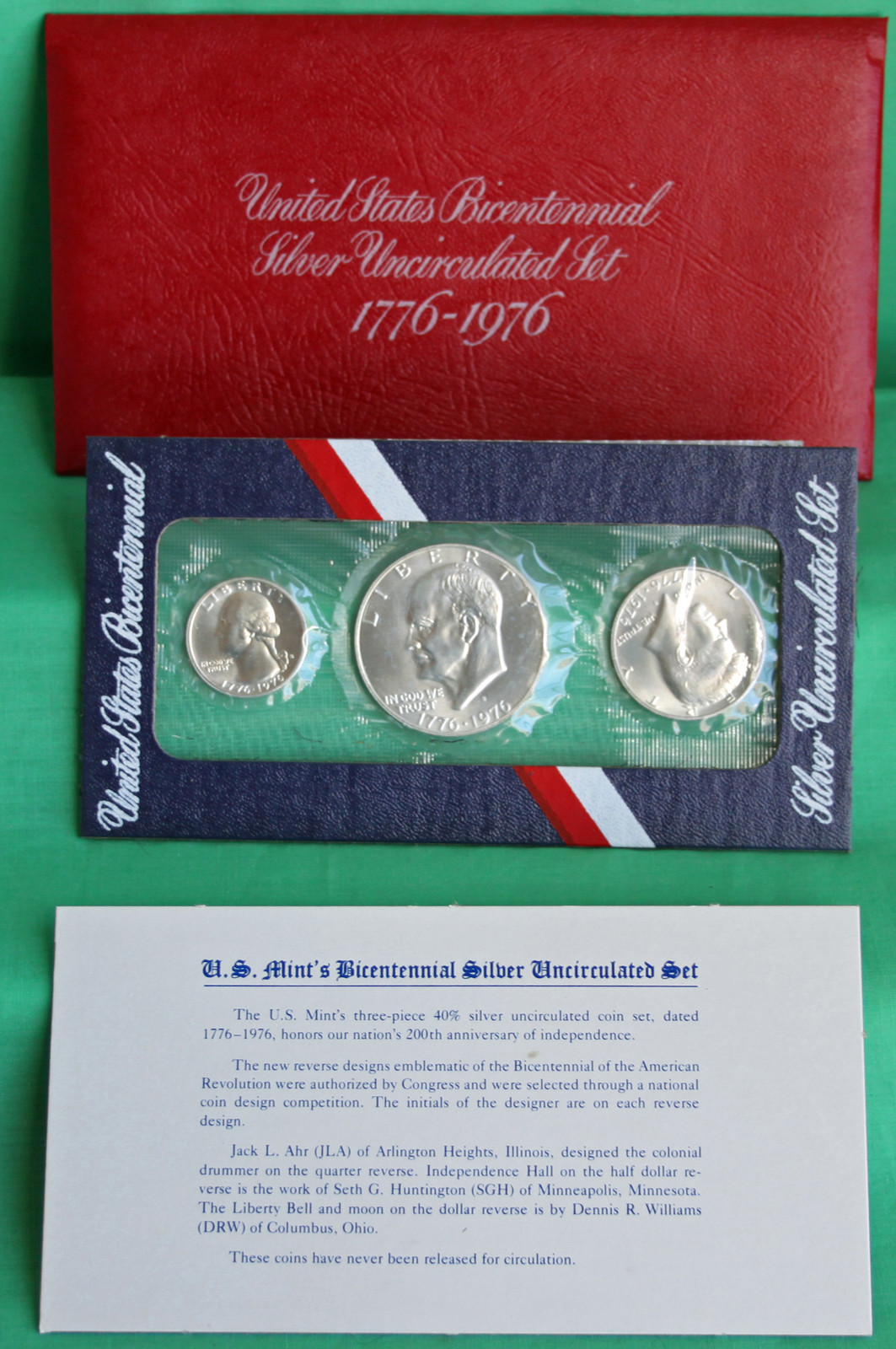 1976 BU Bicentennial Silver 3 Coin Ike Dollar Kennedy Half Drummer Boy 25c