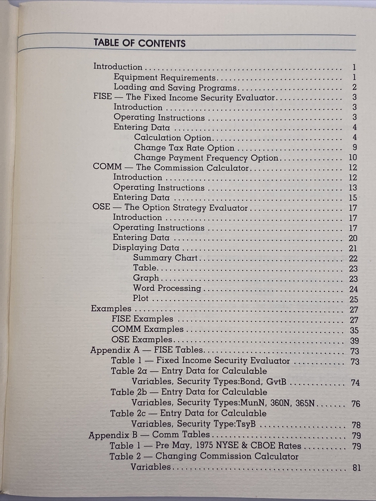 Tandy TRS-80 Model 100 Portable Computer Investment Analysis Manual/Quick Ref