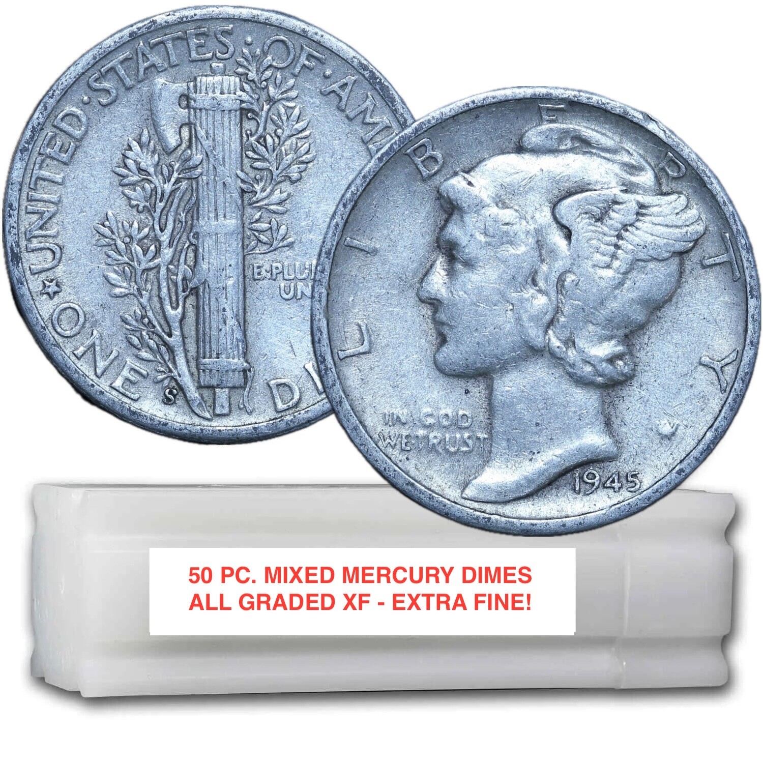 ROLL OF 50 MIXED  MERCURY SILVER DIMES XF EXTRA FINE!