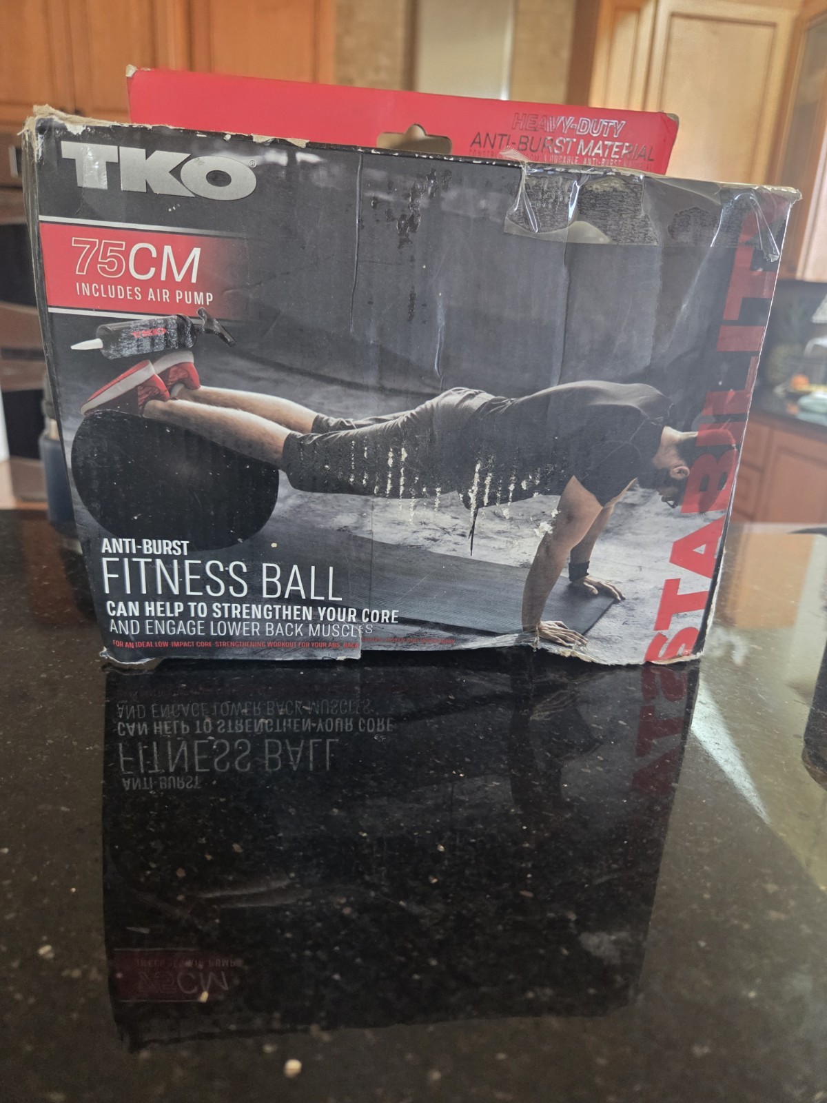 NEW - TKO - Anti-Burst 75cm Fitness Ball - Includes Air Pump - Black