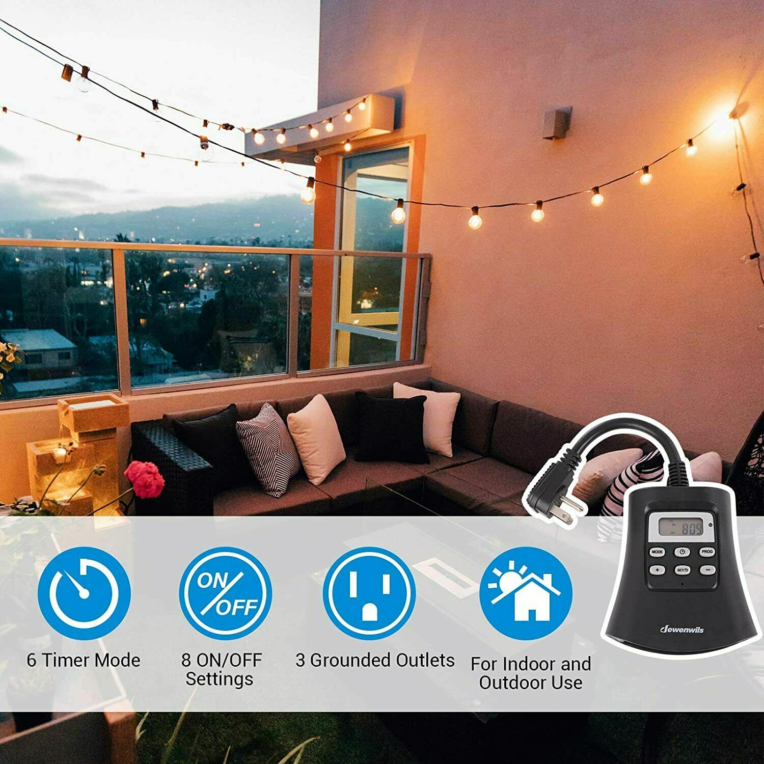 DEWENWILS Outdoor Timer Outlet Plug-in Digital Outside Timer for Holiday Light